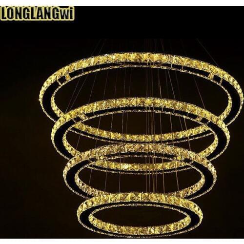 4 Rings LED Modern Crystal chandeliers Lamp Round Ring Hanging Lights Modern Led Crystal Fixture for living room Lobby