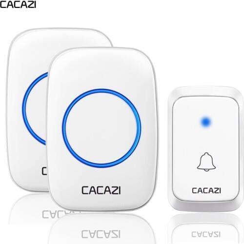 CACAZI Waterproof Wireless Doorbell LED Light Battery 300M Remote Home Cordless Bell EU Plug 58 Chime 1 Button 1 2 Receiver