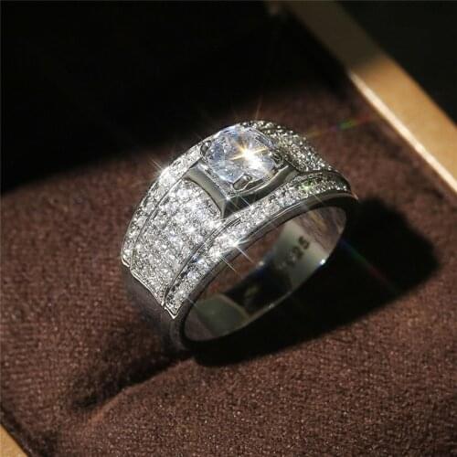 WUKALO 2021 New 925 Silver Wedding Rings Micro Paved AAA Cubic Zirconia Luxury Engagement Party Accessories Rings for Men Women