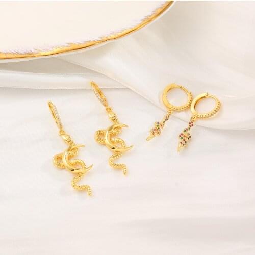 Rainbow Snake cz Earrings for Women Gold cubic zirconia earrings snake moon sun pendant Charm European womens jewelry Gifts