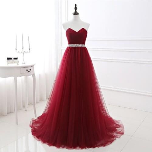 Best Selling Sweetheart Evening Dresses Burgundy Pleats Tulle Robe De Soiree A-line Evening Gowns Real Photos Formal Party Dress