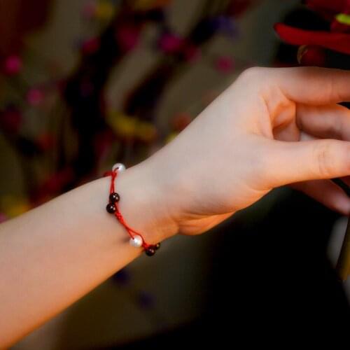 ZHIXI Real Natural Freshwater Pearl Bracelet Garnet Hand Woven Adjustable Red String for Women Fine Jewelry Gifts B577