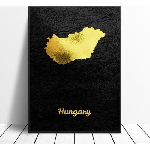 Golden Map Hungary Canvas Painting Wall Art Pictures prints home decor Wall Poster Decoration For Living Room