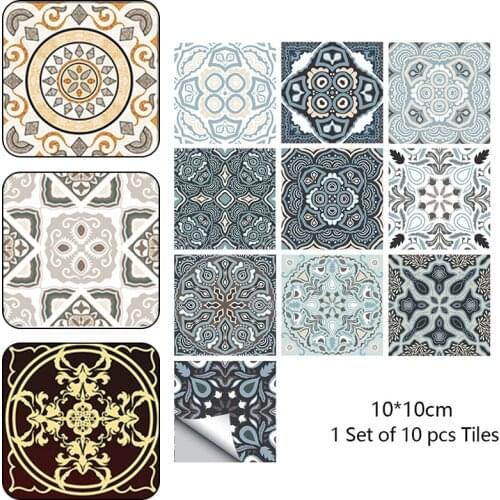 10PCS Retro Waterproof Tile Stickers For Kitchen Bathroom Kitchen Decoration Gray Tile Pattern Matte Floor Sticker 10X10CM