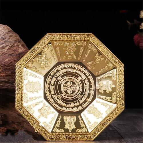 12cm Gold Solemn Buddhist Ritual Instrument Focal Smoke Relief Mantra Wheel Eight Mascots Smoke Buddha Plate Fire Puja Basin