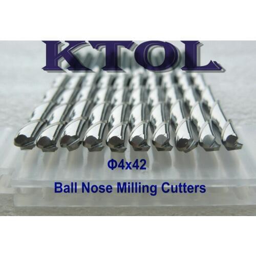 4x42MM Mini CNC Engraving Bits 2 Flute Ball End Mill Tungsten Carbide Router Bits on Wood, Solid Carbide Milling Cutter Long Cut