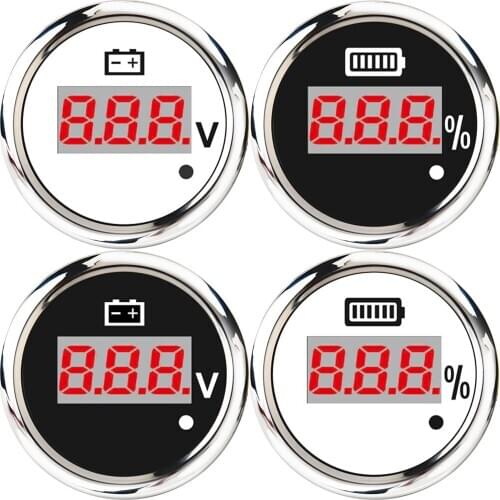 52mm Marine Voltmeter Volt Meter Gauge 12v 8~32 Volts Digital Voltage Meter Motorcycle Gauge for Boat Car with Red Backlight