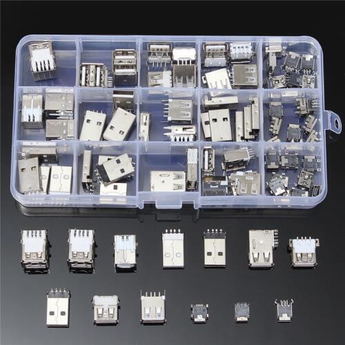 82Pcs 14 Styles USB Male USB Female Mini USB SMD Vertical Socket Connector for DIY Jack Connector Port Charging Data Plug