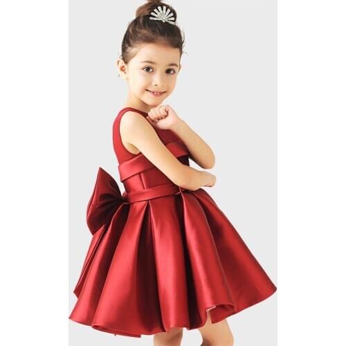 Satin Tulle Girl Dresses Bow First Communion Dress for Weddings Summer Party Princess Clothes Little Girls Pageant Dresses