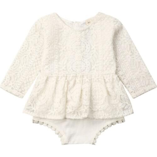 0-24M Newborn Baby Girls Bodysuits Autumn Clothes Flower Lace Long Sleeve Romper Dress Bodysuit Outfits
