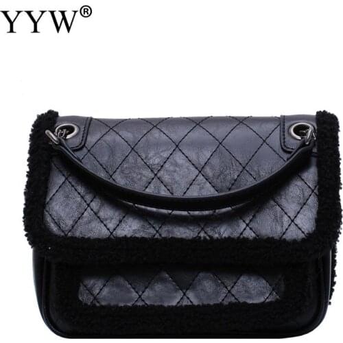Brand Designer Lambswool Fur Patchwork Shoulder Bags Winter Luxury Chains Large Leather Handbags With Mini Women Messenger Bag