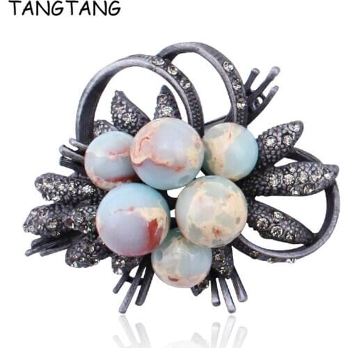 TANGTANG Rhinestone Flower Brooch Pin For Women Nature Stone Pendant Brooch Vintage Retro Jewelry Pins Hot Sale Elegant Bijoux