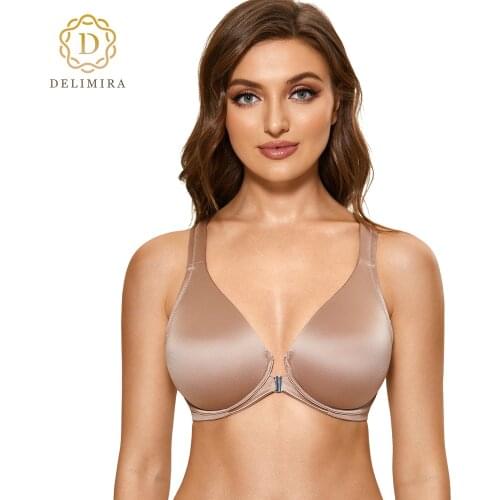 DELIMIRA Womens Front Closure Bras Seamless Unlined Racerback Underwire Plus Size Bra