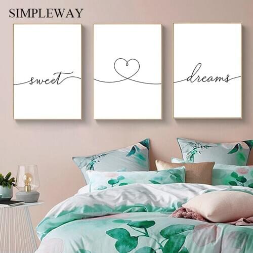 Black White Sweet Dream Canvas Poster Text Quotes Print Nordic Minimalist Wall Art Painting Modern Bedroom Decoration Picture