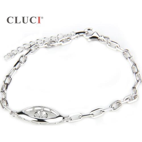 CLUCI 925 Sterling Silver Simple Eye Design Bracelet Jewelry for Women Adjustable Length Pearl Bracelet Mounting SB005SB