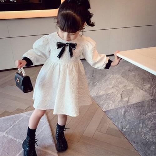 Spring Autumn Kids Dresses Princess Christmas Wedding Lace Dress Bowknot Long Sleeves Childrens Party Pageant Dress 1-4Years