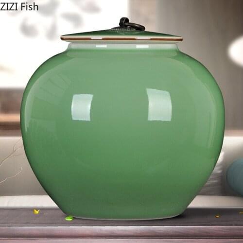 European Ceramic Green Moisturizing Storage Tank Living Room Wine Countertop Decoration Tea Candy Storage Jar Home Decoration