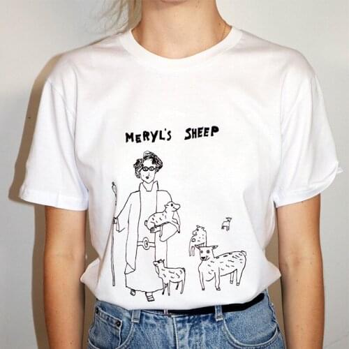 Meryls Sheep Humor Printed White Graphic Tees Unisex Short Sleeve Loose Aesthetic Tops Crewneck Summer Tumblr Grunge T Shirts
