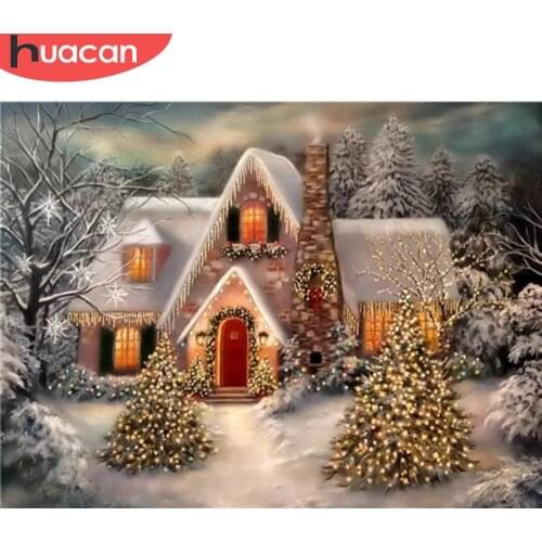 HUACAN 5D Diamond Painting Winter Full Square/Round Diamond Embroidery Christmas Tree Mosaic Landscape Decortion