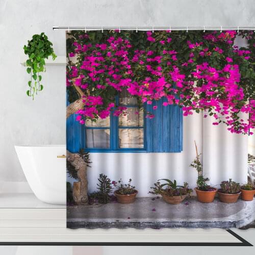 Idyllic Retro Window Flowers Shower Curtain Plants Garden Background Bathroom Decoration Waterproof Bath Curtains Set With Hooks