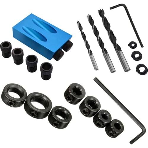 14 pcs/Set Pocket Hole Jig Replaceable 6 8 10mm Drill Guide Magnetic Back Dowel Jig Kit Wood Drill for Wood Jointing