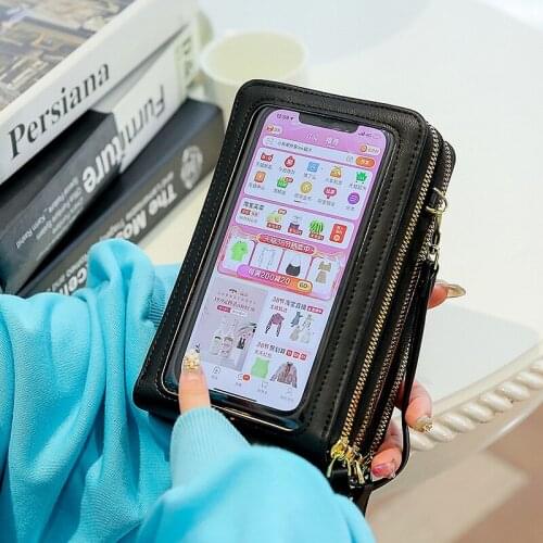 Brand New Cellphone Wallet for Women Small ShoulderBag Touchscreen Phone Pocket Mini Leather Crossbody Handbag 3Layer Lady Purse