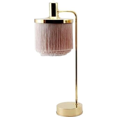Creative Golden Plated Iron Base with Pink Tassel Silk E27 Warm Light Table Lamp with Cable Plug in Type for Bedside Bedroom