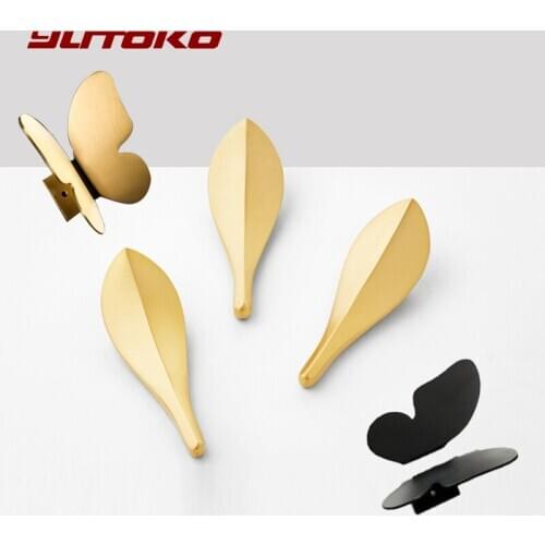 YUTOKO Brass Furniture Handles Natural Fresh Light Luxury Gold Butterfly Pulls Wardrobe Dresser Cupboard Cabinet Drawer Knobs