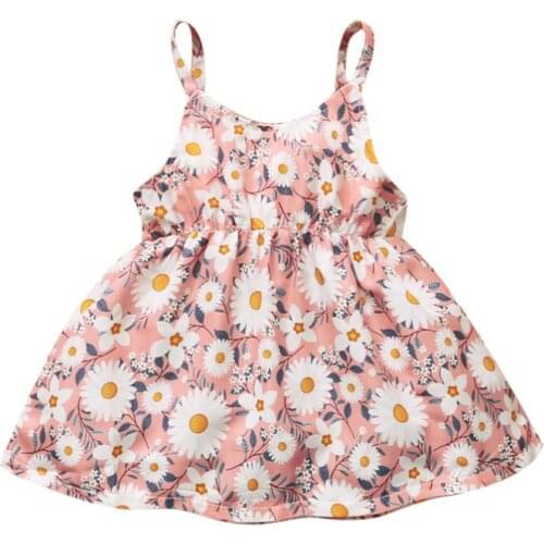 Summer New Baby Girls Dress Sleeveless Flower Print Sling Casual Dress Sundress Beach Dresses