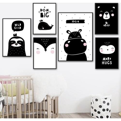 Bear Sloth Fox Whale Hippo Owl Crown Star Quote Wall Art Canvas Painting Nordic Posters And Prints Wall Pictures Kids Room Decor