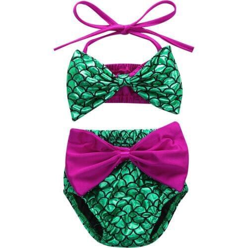 Cute Toddler Baby Girls Mermaid Swimwear Princess Bowknot Strap Infant Baby Bikini Swimwear Swimsuit Summer Swimming Costume