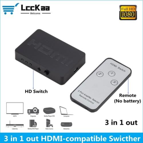 Mini HDMI-Compatible Splitter 3 Port Hub Box Auto Out 3x1 1080p Switcher With Remote Control for HDTV XBOX360 PS3 Projector