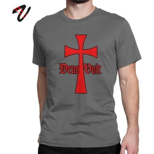 Templar T Shirts Men Deus Vult With Templar Cross Knights Tshirt Cotton Vintage T-Shirt Tee Short Sleeve Clothes Best Gift Idea