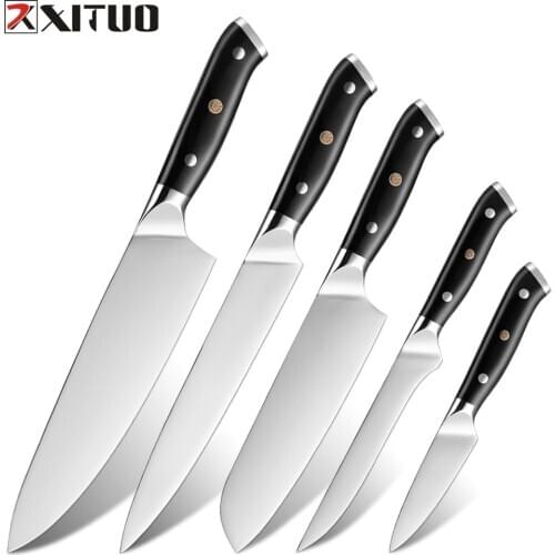 XITUO Kitchen Knife Set 5Cr15Mov Stainless Steel Chef Knife Japanese Knife Meat Cleaver Slicing Sntoku Utility Paring Knife Set