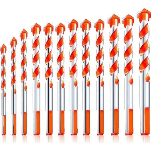 12Pcs Masonry Drill Bits Set Drill Bit Set Triangular Handle Multifunctional Drill Bits for Wall, Brick, Cement