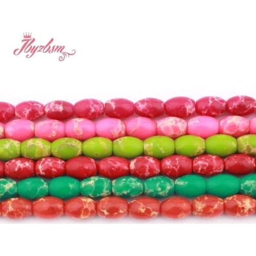 Natural Sea Sediment Red Blue Green Plum Oval Shape 6x9mm Loose Stone Beads For DIY Jewelry Making Necklace Bracelet Strand 15"