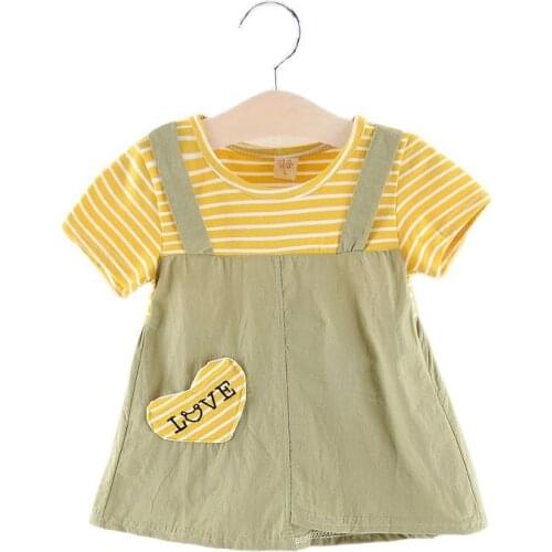 Wholesale 2021 Summer Newborn Infant Baby Girls Clothes Kids Clothing Toddler Girl Princess Short Sleeve Dresses 100% Cotton