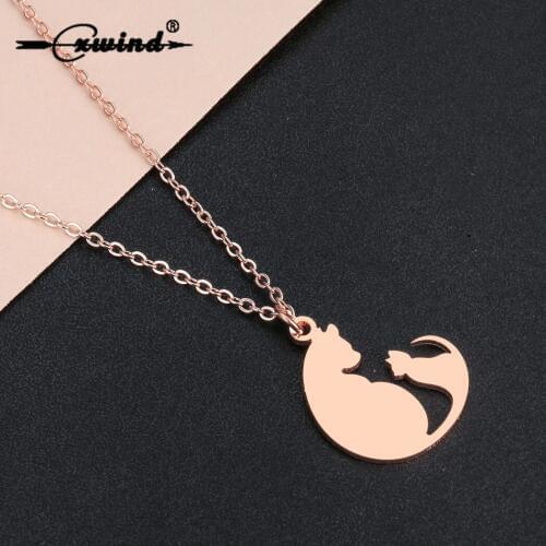 Cxwind Stainless Steel Couple Necklace for Women Animal Mom baby Cat Necklace Pendant Lovers Gift Mom And Kids Mother Jewelry