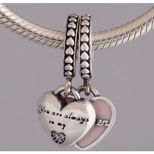Original Mother And Daughter Hearts With Crystal Pendant Beads Fit 925 Sterling Silver Bead Charm Bracelet DIY Jewelry