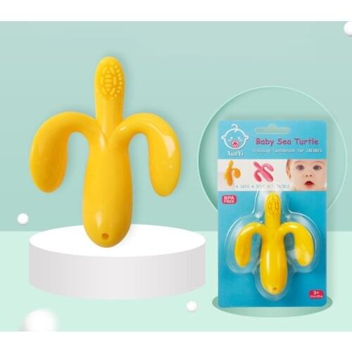 Teether Baby Teething Stick Full Silicone Toys Banana Massaging Toothbrush Yellow