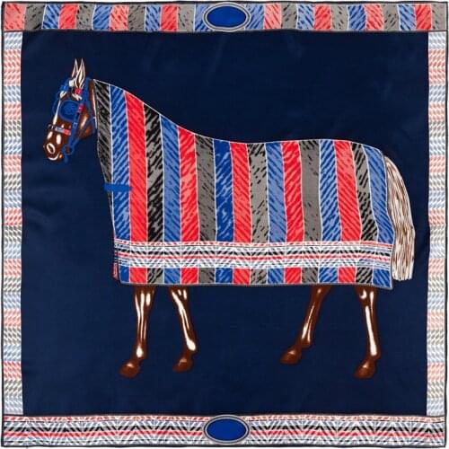 POBING Manual Hand Rolled Twill Silk Scarf Women Horse Print Square Scarves Echarpes Foulards Femme Wrap Lady Bandana Hijab 90CM