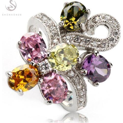 SHUNXUNZE Blue yellow Pink Morganite Cubic Zirconia Wedding rings jewelery for women accessories Rhodium Plated R366 size 6 - 9