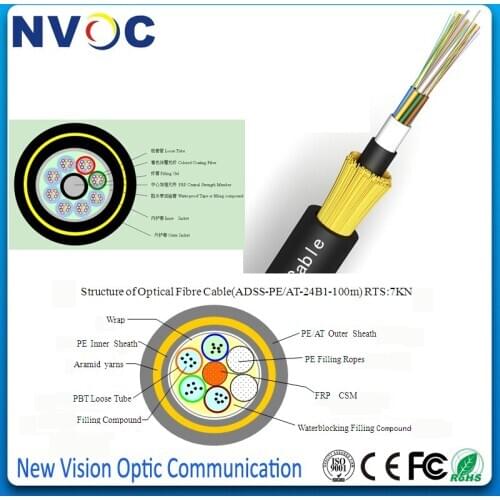 SM,G652D,24core,Span:100m,2.0mm FRP Strength member,Cable Dia:10mm,PE Jacket,ADSS Outdoor Fiber Optic Cable
