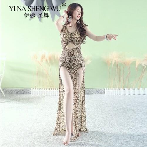 Oriental Practice Wear Performance Dancing Dress Women Bellydance Dance Costume Leopard Long Split Long Skirt Practice Clothes