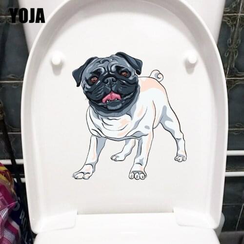 YOJA 20.1×22.5CM Cute Cartoon Pug Fun Toilet Cover Decoration Animal Kids Room Wall Stickers T1-2913