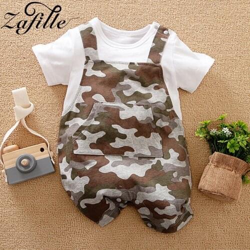 ZAFILLE 0-18 Months Baby Boy Clothes Fake Belt Camouflage Jumpsuit For Kids Babies Military Babys Rompers Newborns Clothing