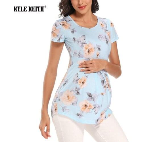 Womens Maternity Tops Short Sleeve Baseball Crew Neck Classic Side Ruched Pregnancy T-Shirt Print Size S-2xl