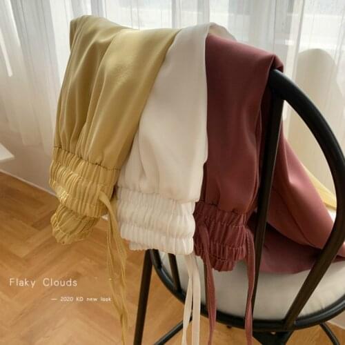 Womens Fall Silk Pants Outwear 2021 New Spring Summer High Waist Silk Satin Pants Women Baggy Pants Fashion Casual Bottoms