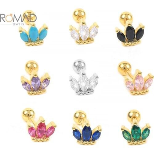 ROMAD 1PCS 925 Sterling Silver Earrings For Women Colorful Zircon Stud Earrings Crystal Pierced Jewelry Pendientes Plata 925