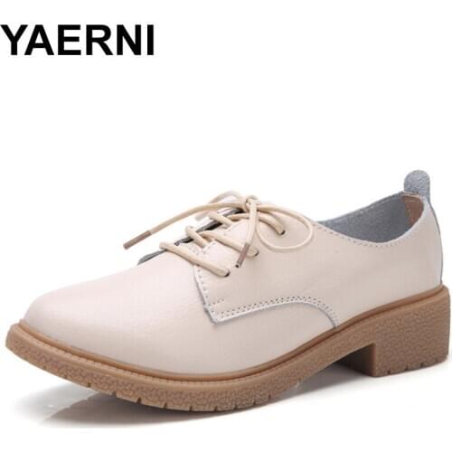 YAERNI women shoes big size genuine leather lace up oxford shoes for women heeltop 3.5cm autumn luxury moccasins woman shoe